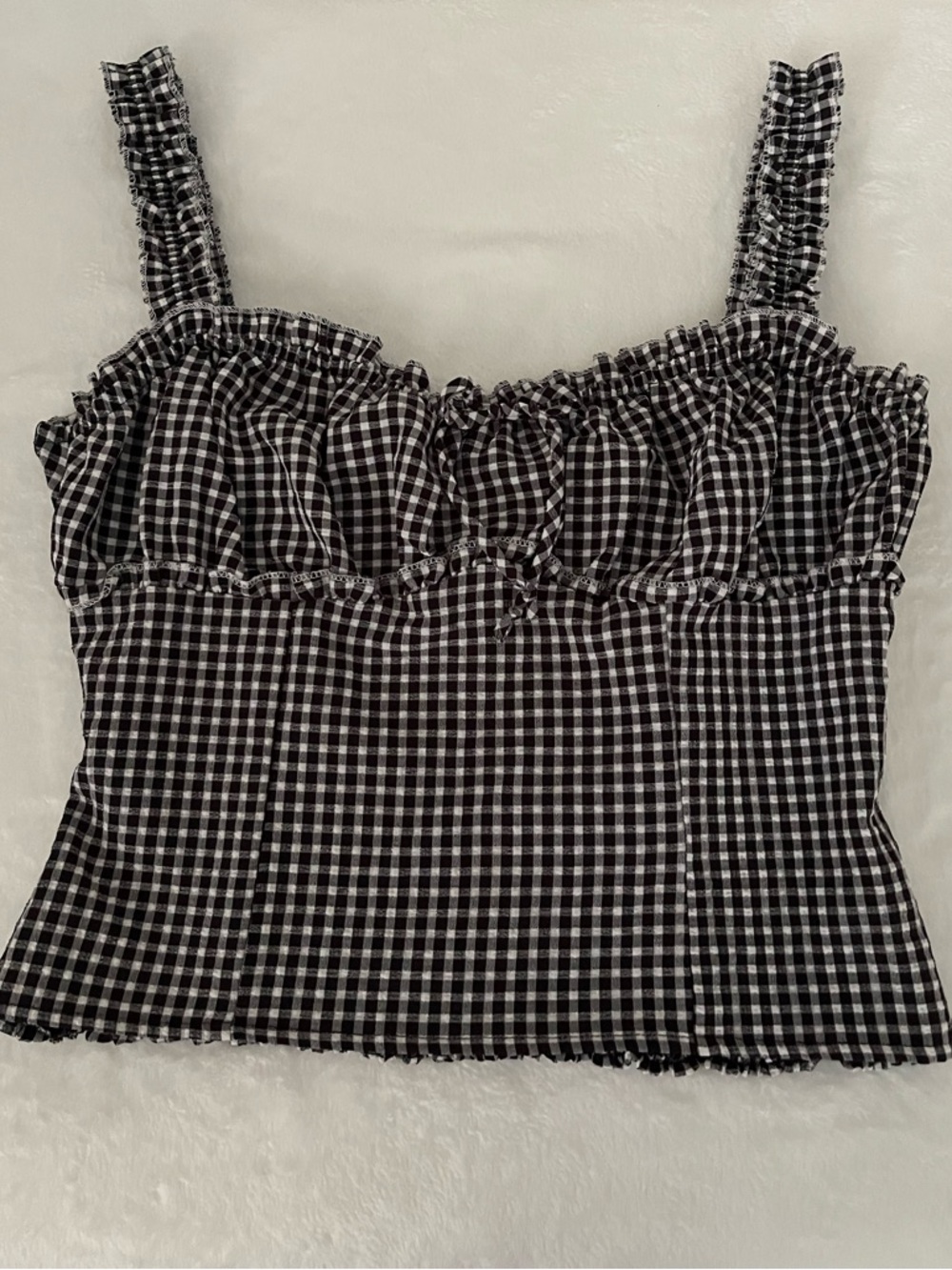 Sienna Sky Black and White Gingham Smocked Tank Cami - size L - NWOT